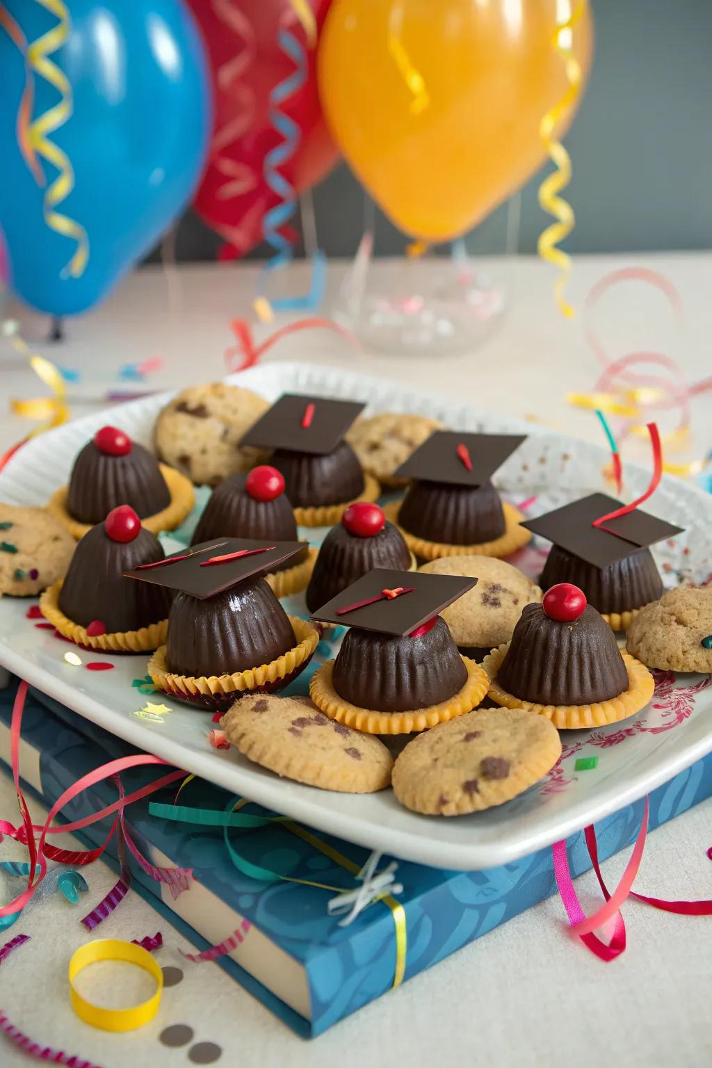 Edible graduation caps are a delightful treat and a great conversation starter.