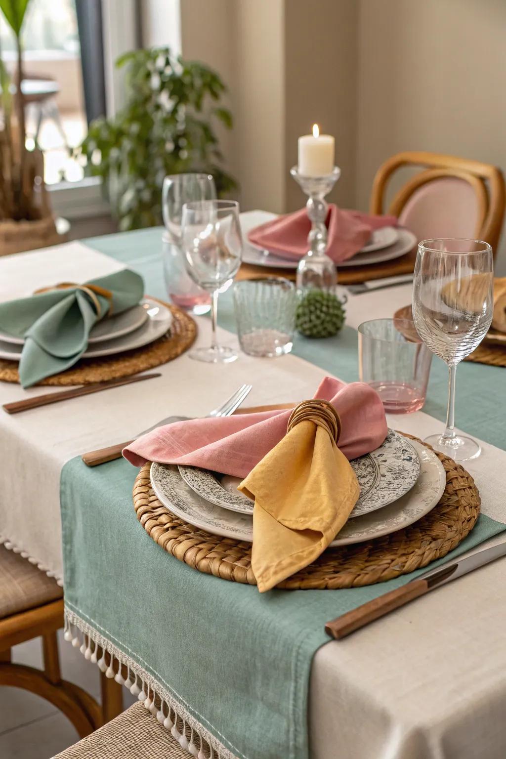 Matching color coordination results in a polished table design.