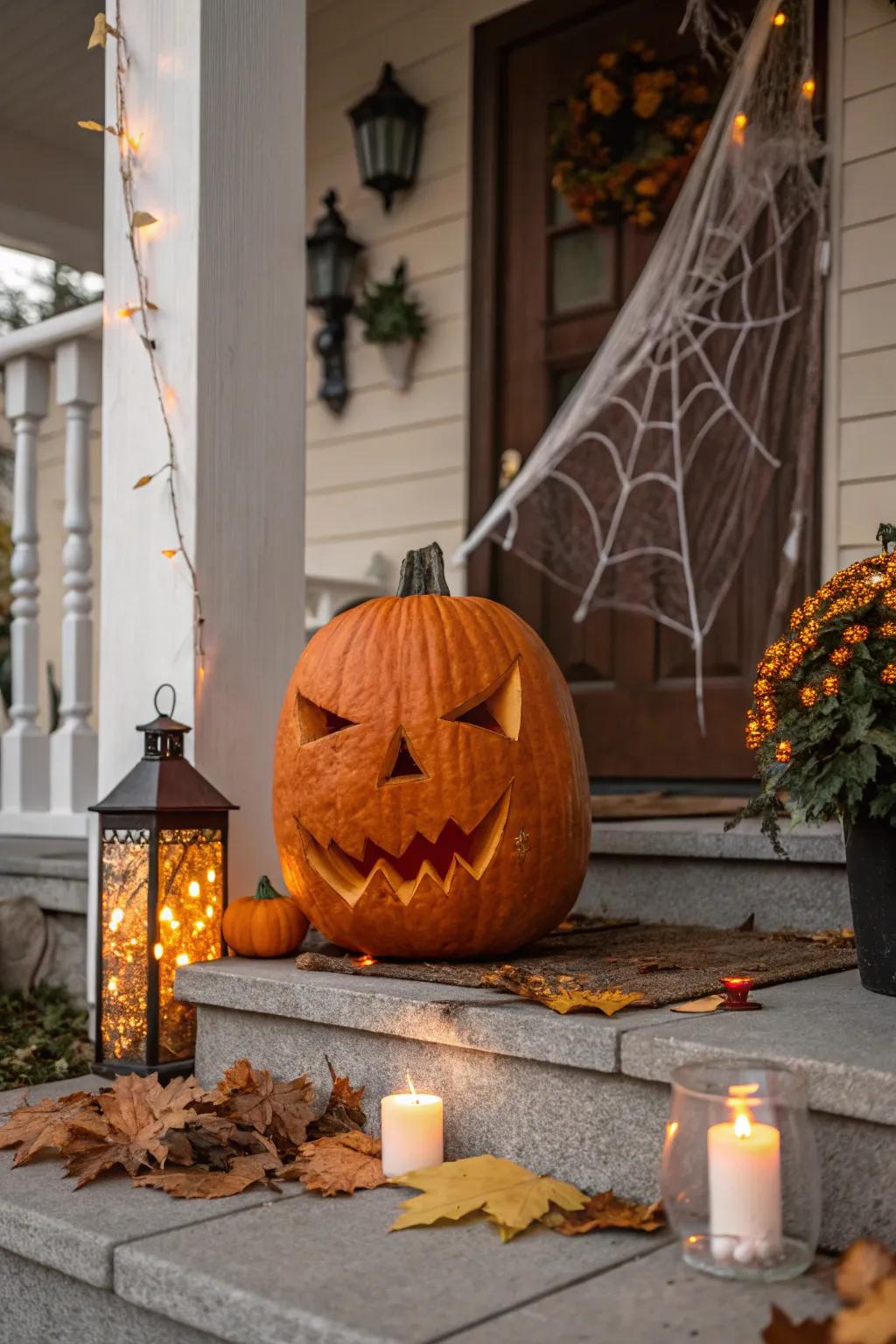 A ghastly glee is a classic choice for a spooky yet welcoming pumpkin face.