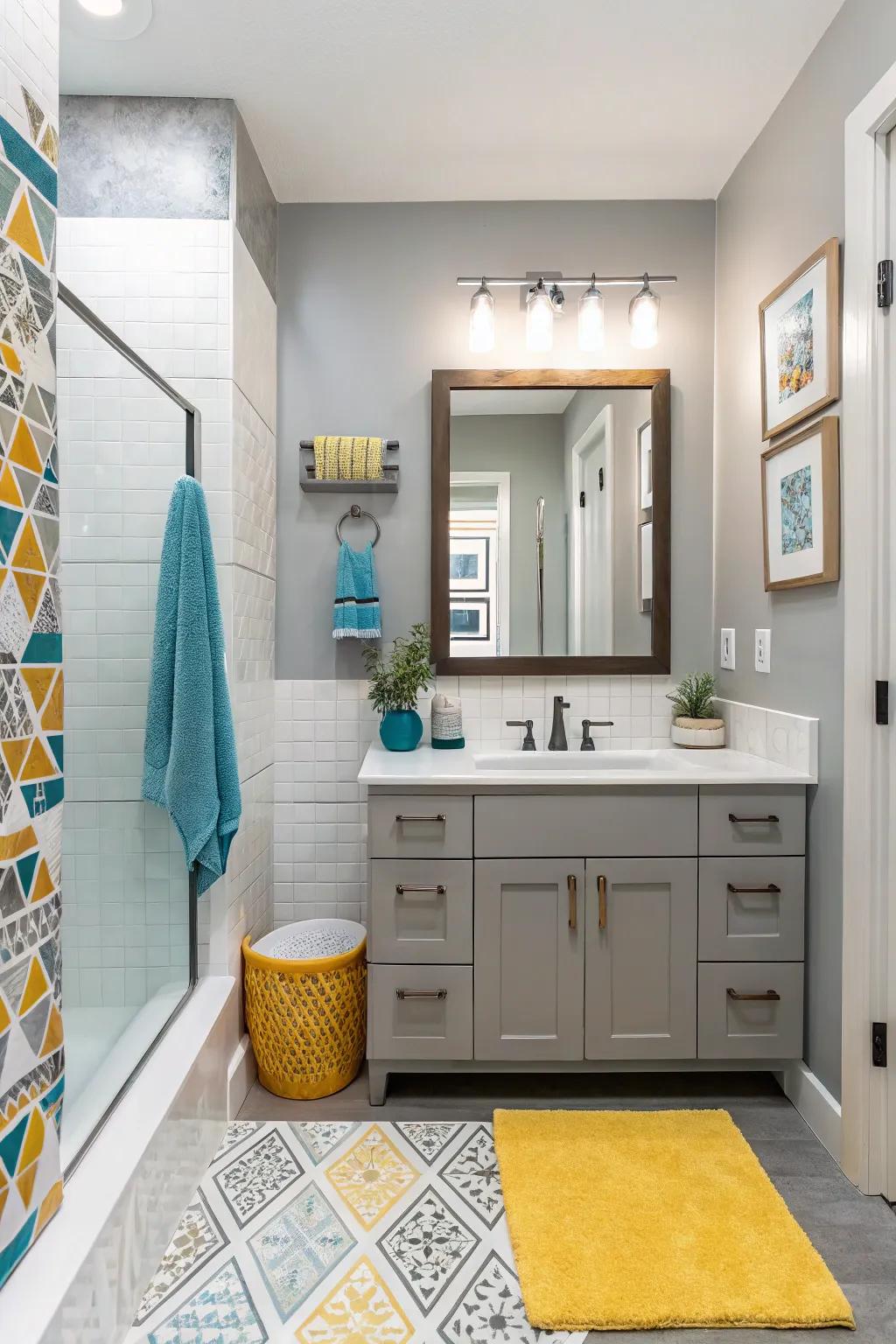 A neutral base with colorful highlights creates a balanced and adaptable space.