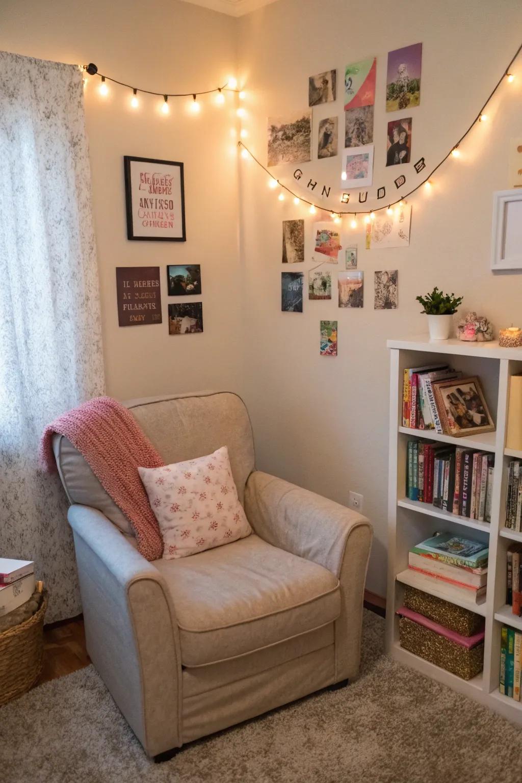 A relaxing reading space ideal for appreciating an excellent book in a teen girl's bedroom.