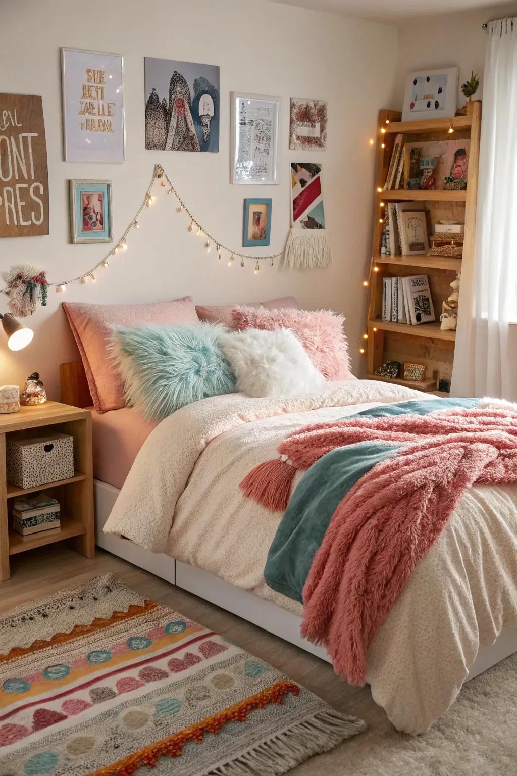 A comfy bed is essential to a teen's personal space.