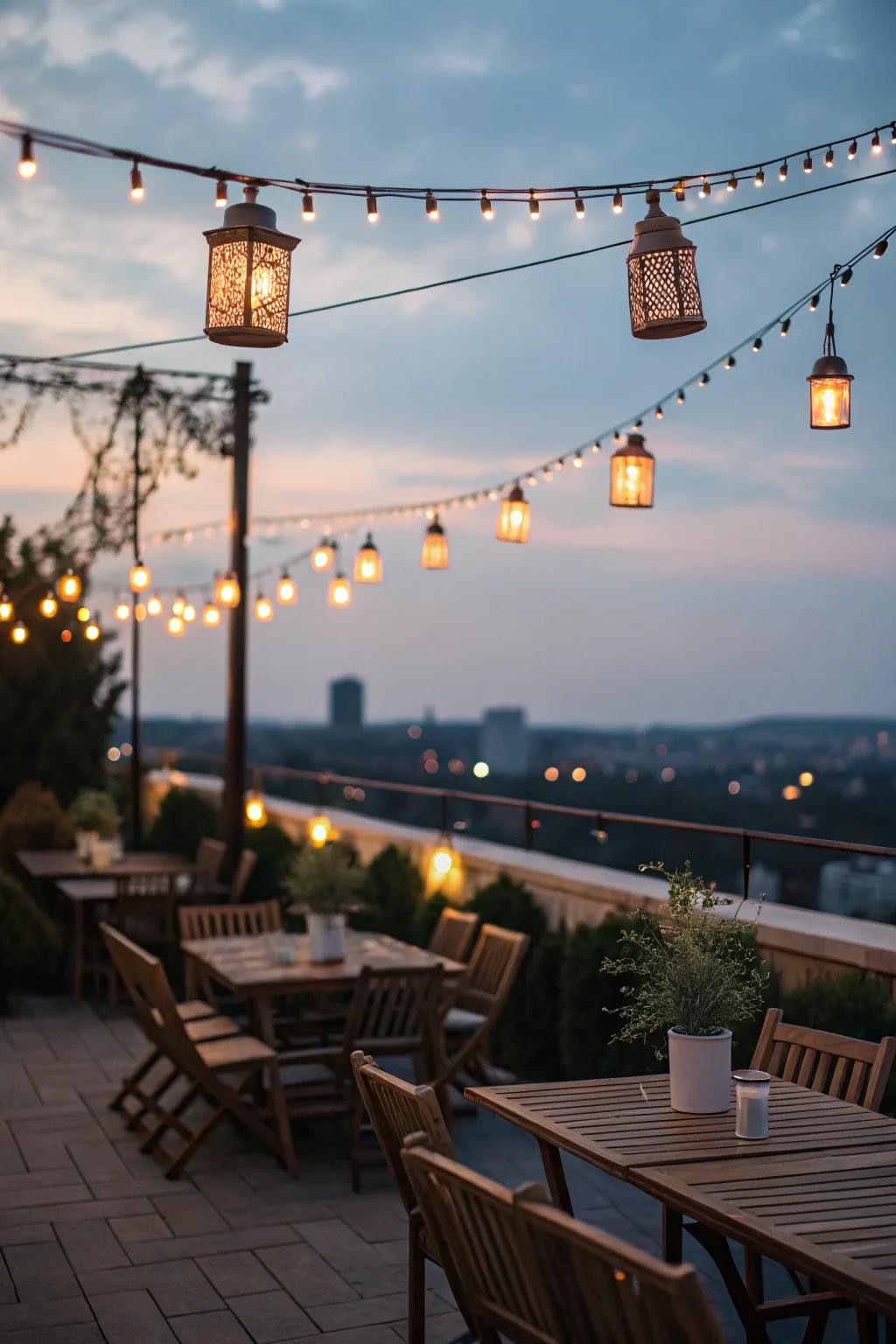 Inventive lights bring an enchanting ambiance to terraces.