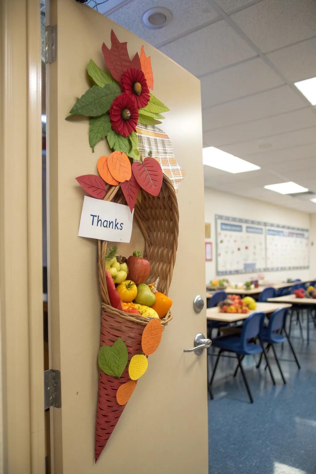 A classic cornucopia design filled with messages of gratitude.