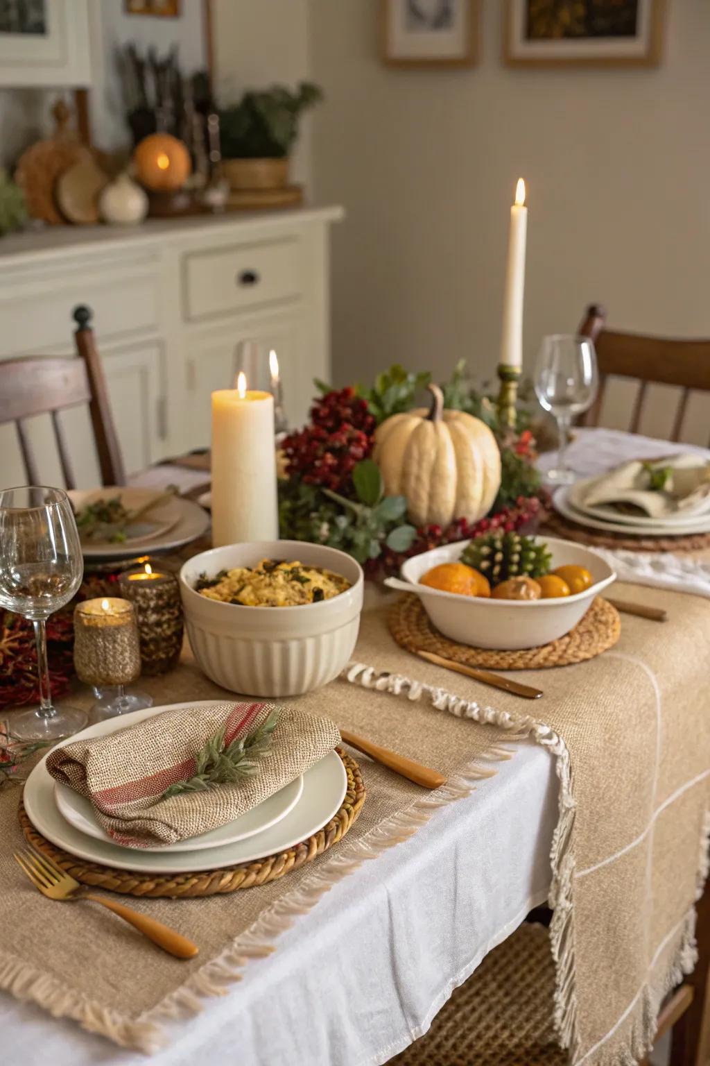 Layering fabric brings attraction and depth to your table.