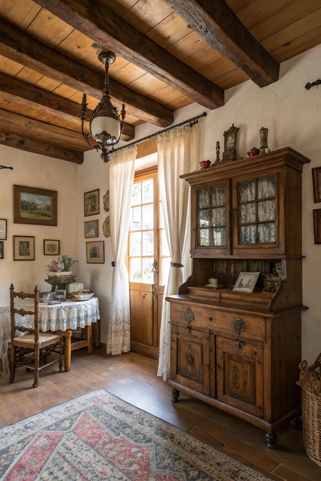 Rustic allure with timber elements and classic details.
