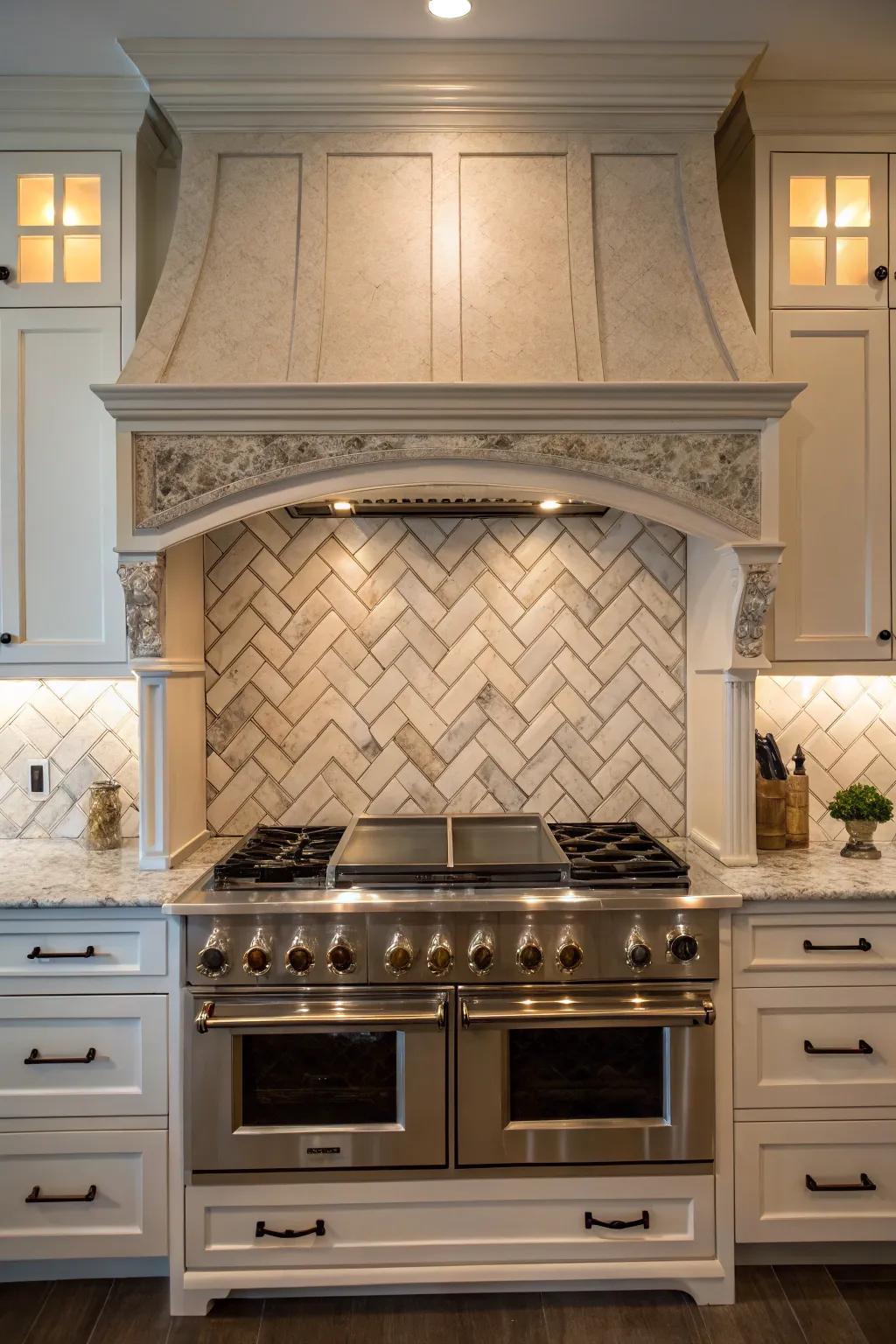 Herringbone designs impart a timeless elegance to your kitchen.