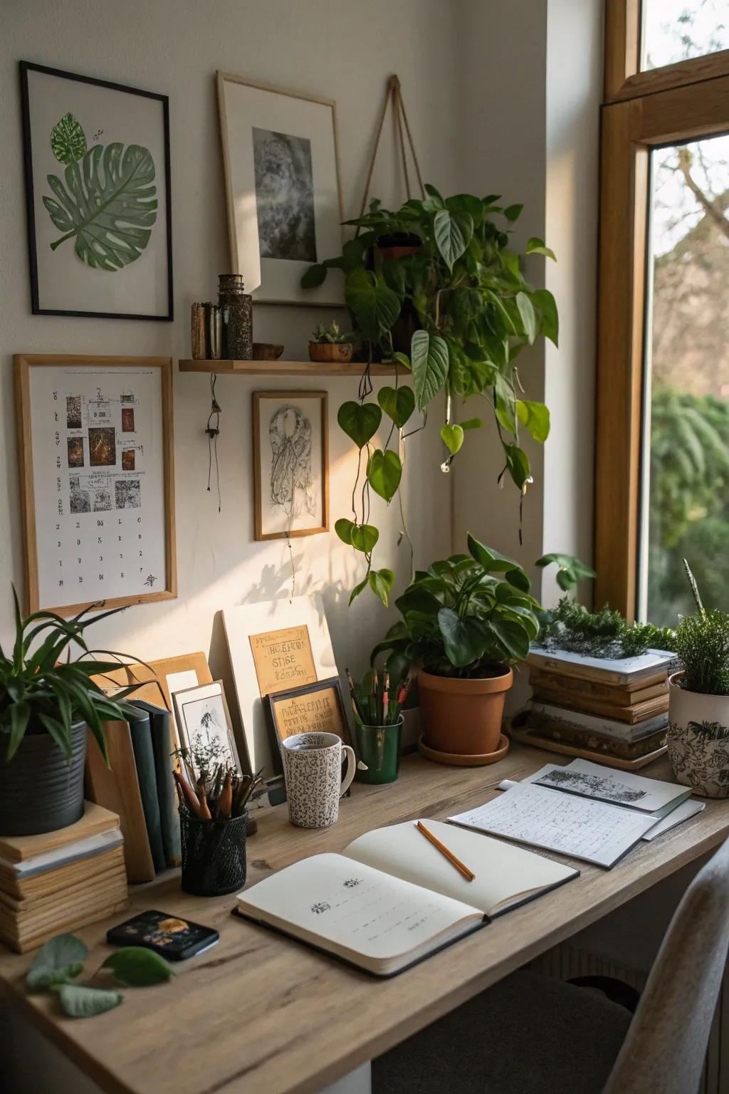 Personal decor items add warmth and personality to a workspace.