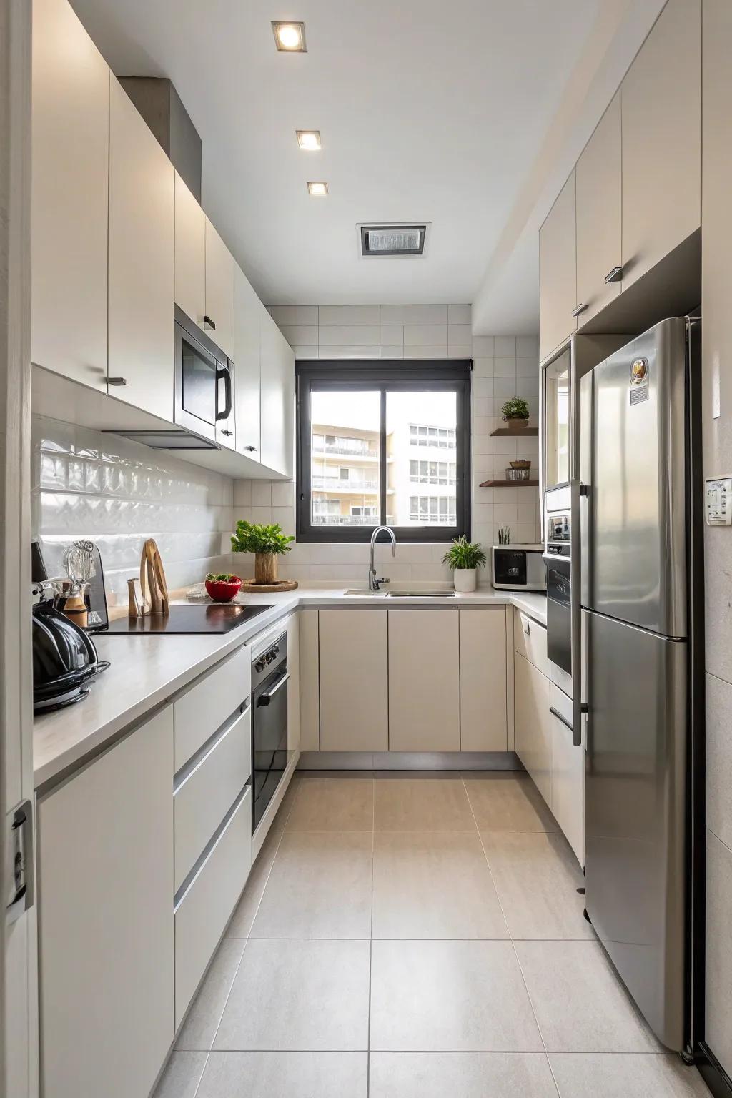 A productive layout maximizes functionality in a compact kitchen.