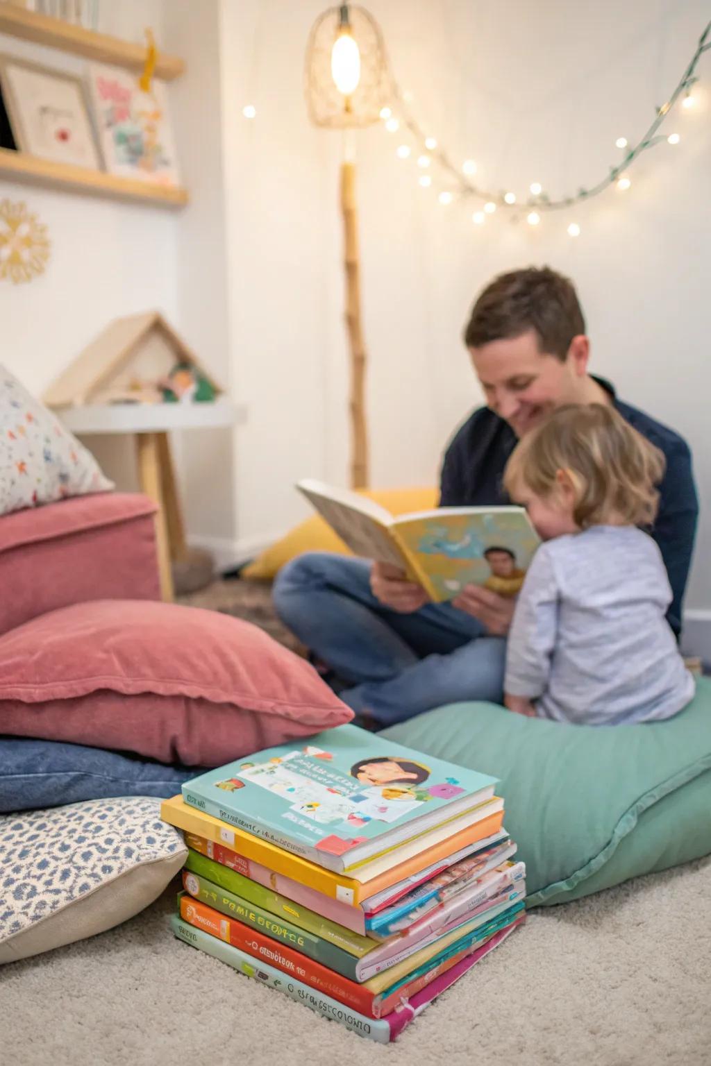 A reading nook providing a peaceful escape for toddlers during the celebration.
