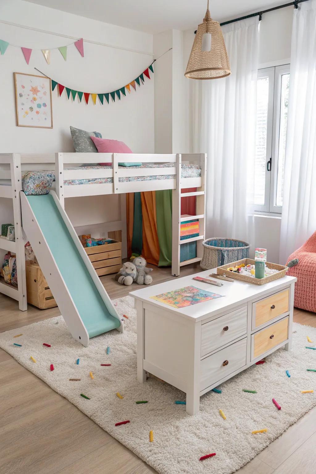 Versatile furnishings maximize space and utility.