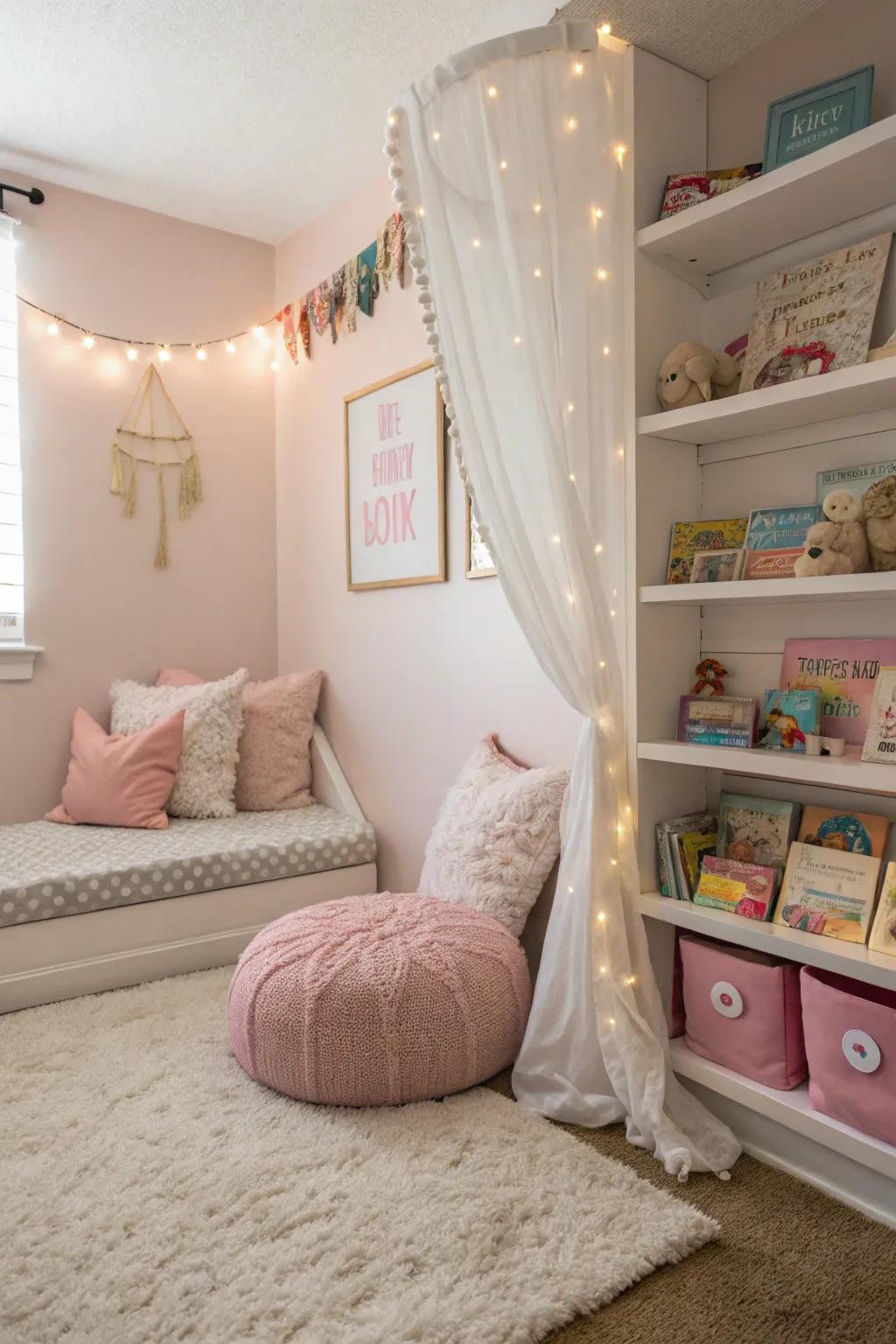 A reading corner welcomes your child into the realm of literature.