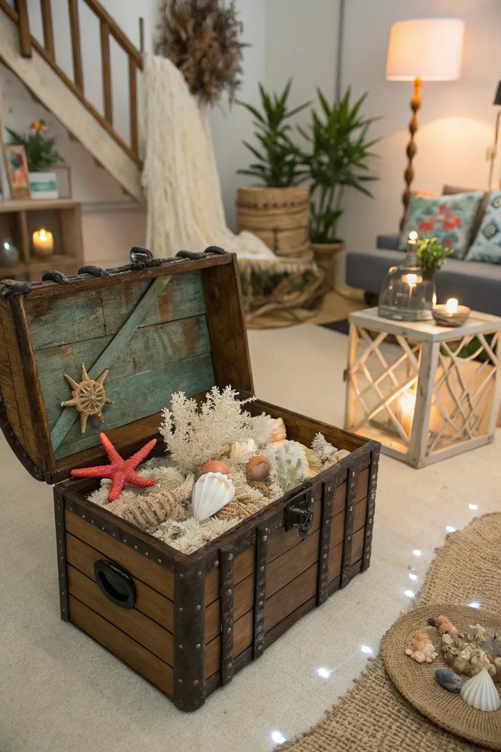 Make an underwater scene with shells and coral.