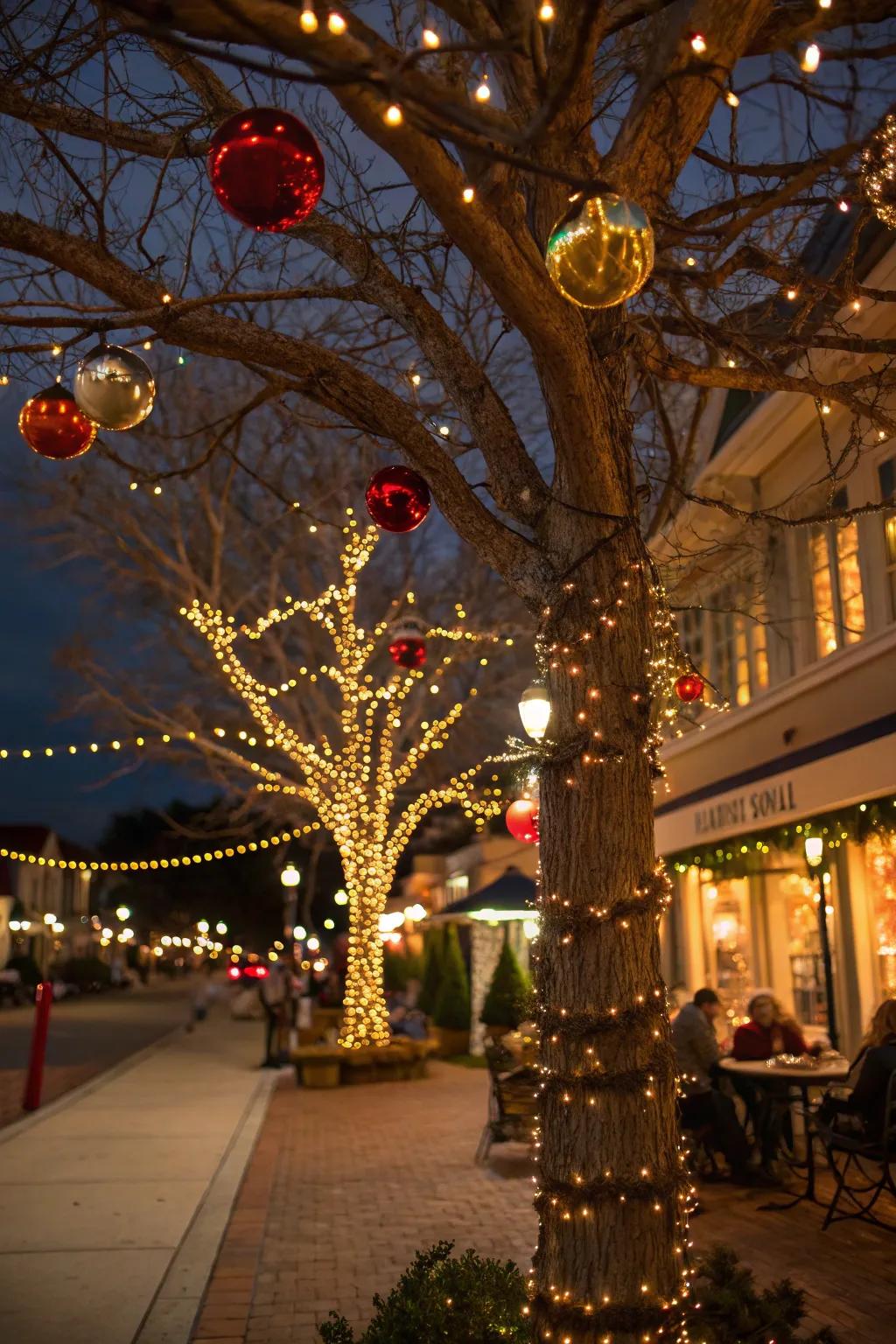 Holiday lights introduce a celebratory element to your garden trees.