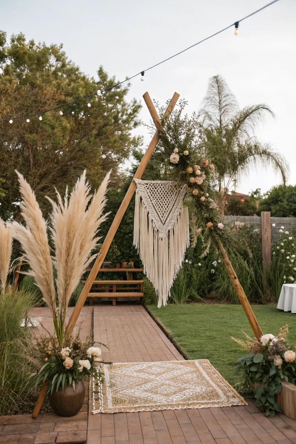 A bohemian triangular archway for a laid-back, fashionable environment.