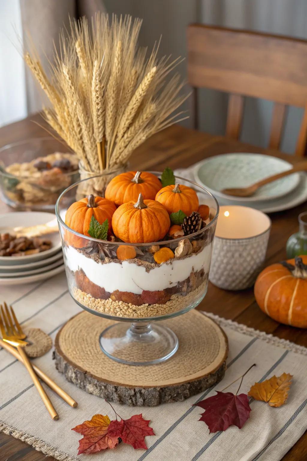 A trifle bowl showing off the wealth of autumn.