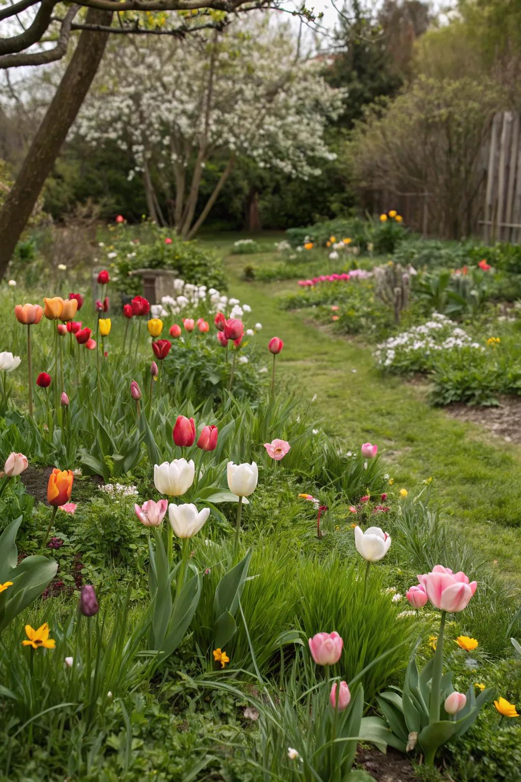 A naturalistic blossom planting, offering an organic and relaxed garden atmosphere.