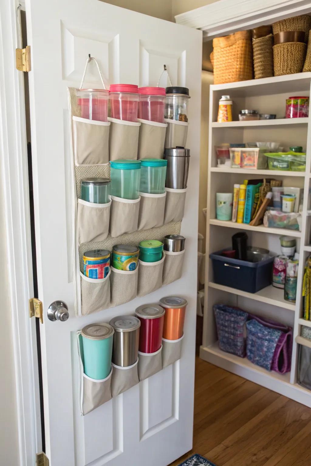 Footwear system repurposed for tumbler storage.