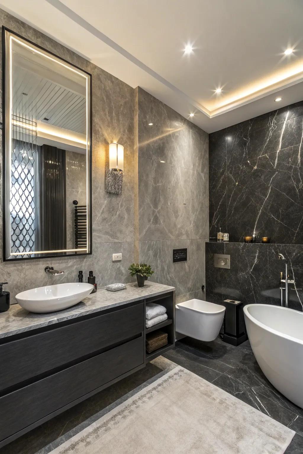 A stylish dark gray and silver two-tone wall design that embodies contemporary polish.