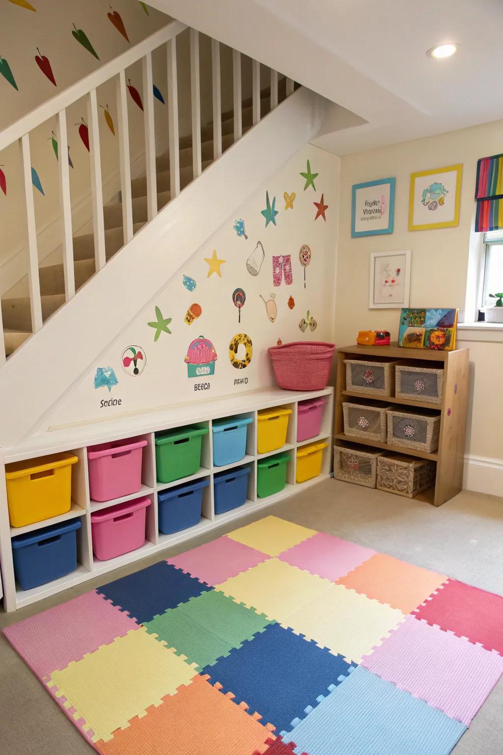 A fun hideaway for kids beneath the stairs.