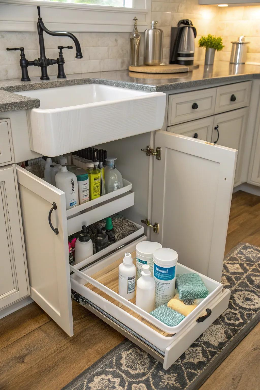 Slide-out trays let you easily get to every part of your cabinet.