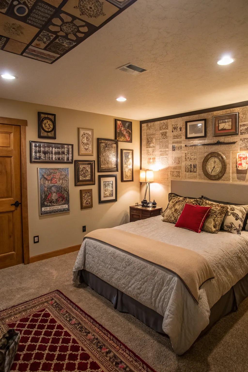 Art and segments can inject personality and vitality into your basement bedroom.