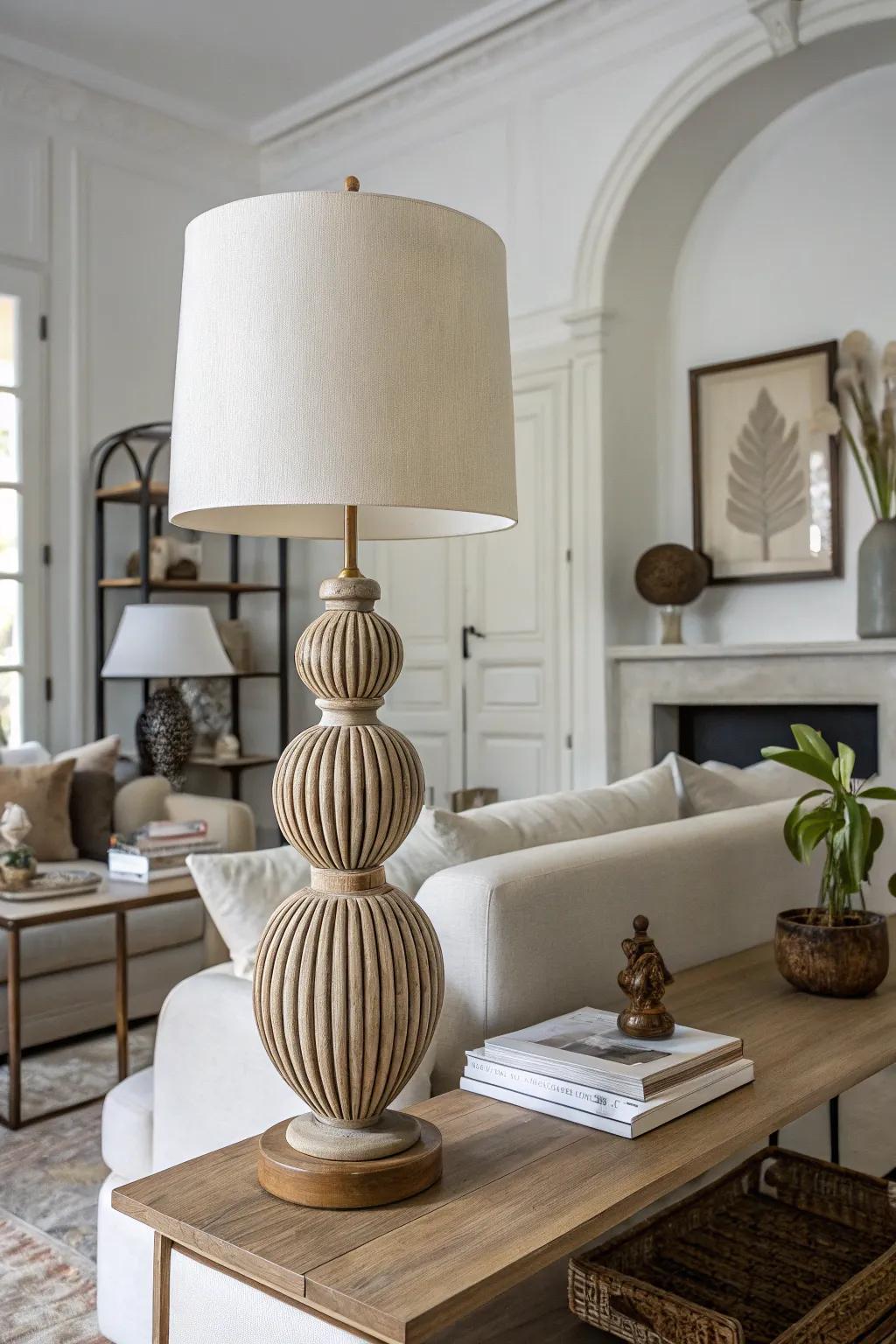 Art fulfills function with a shaped lamp.