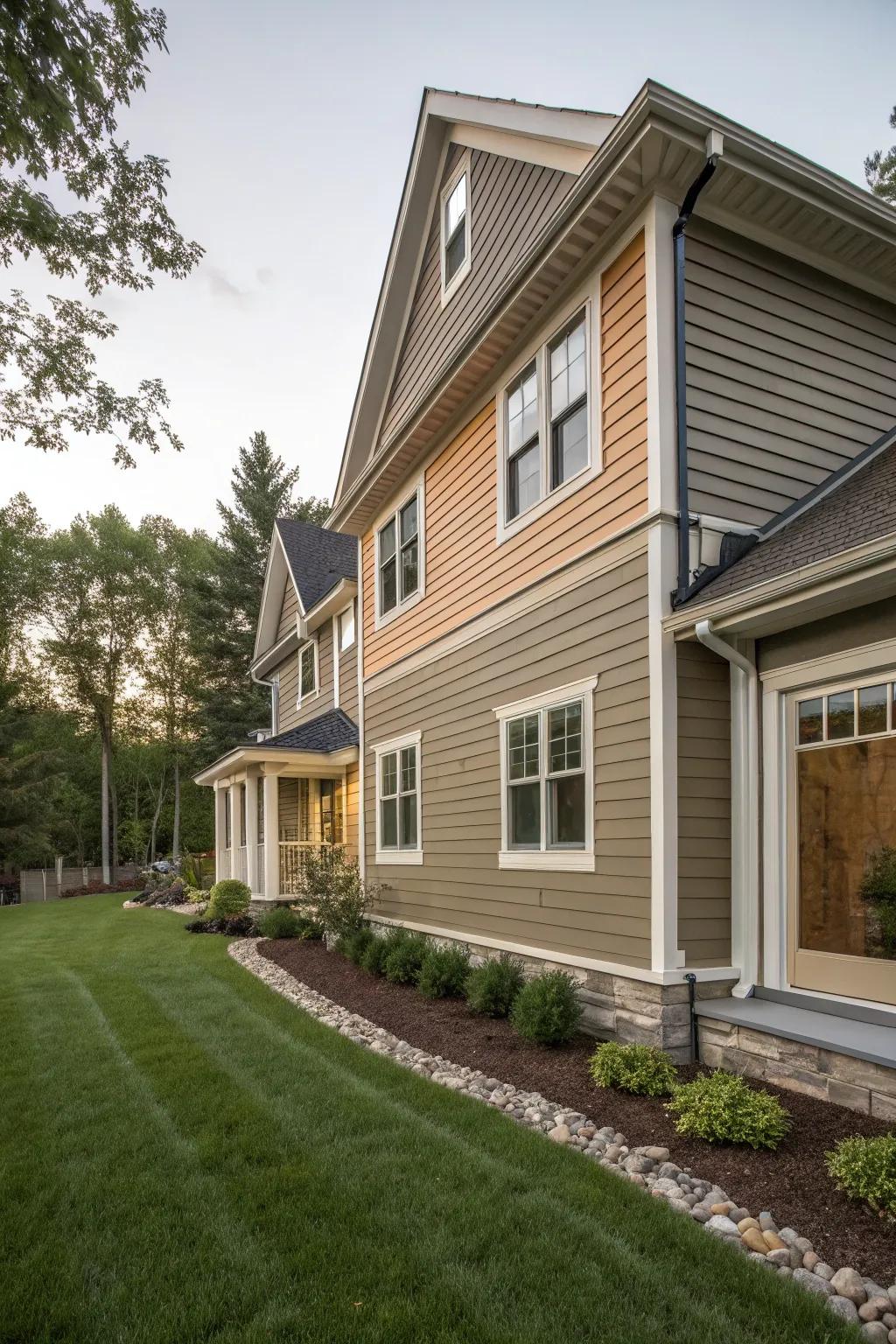 A house featuring a combination of vertical and horizontal siding patterns.