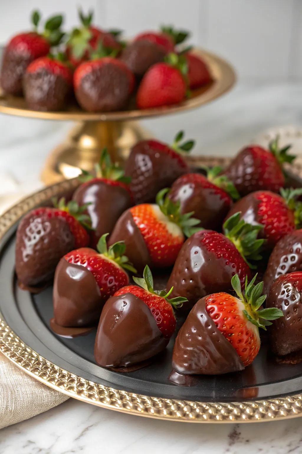 Elegant cocoa-enrobed berries for a sugary brunch indulgence.