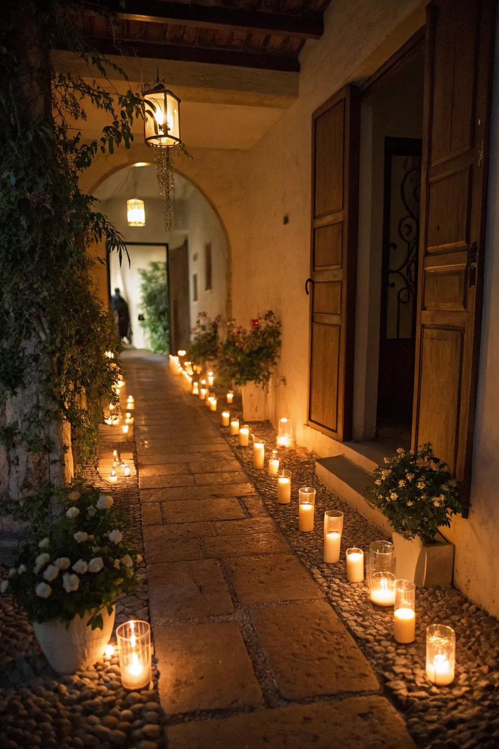 Include drama with a candlelit path resulting in an unique surprise.