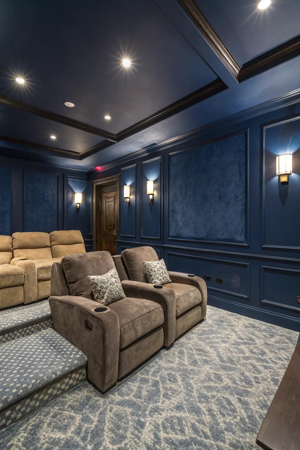 Create a cinematic environment using dark lime-based plaster walls.