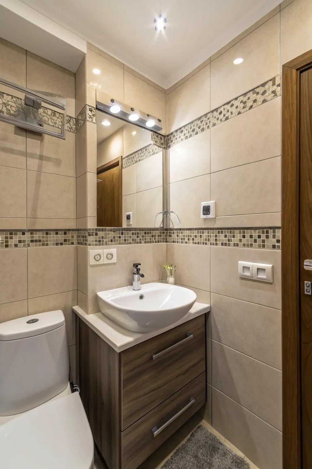 A corner sink is a smart use of space in small bathrooms.