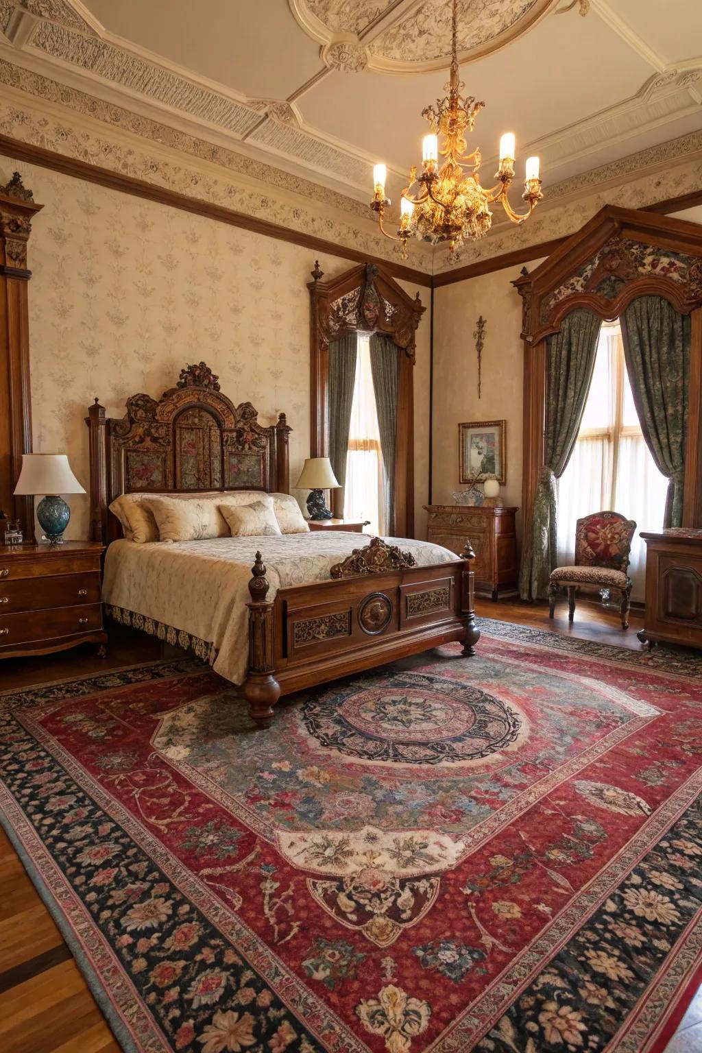 Detailed Persian-inspired floor coverings add texture and warmth.