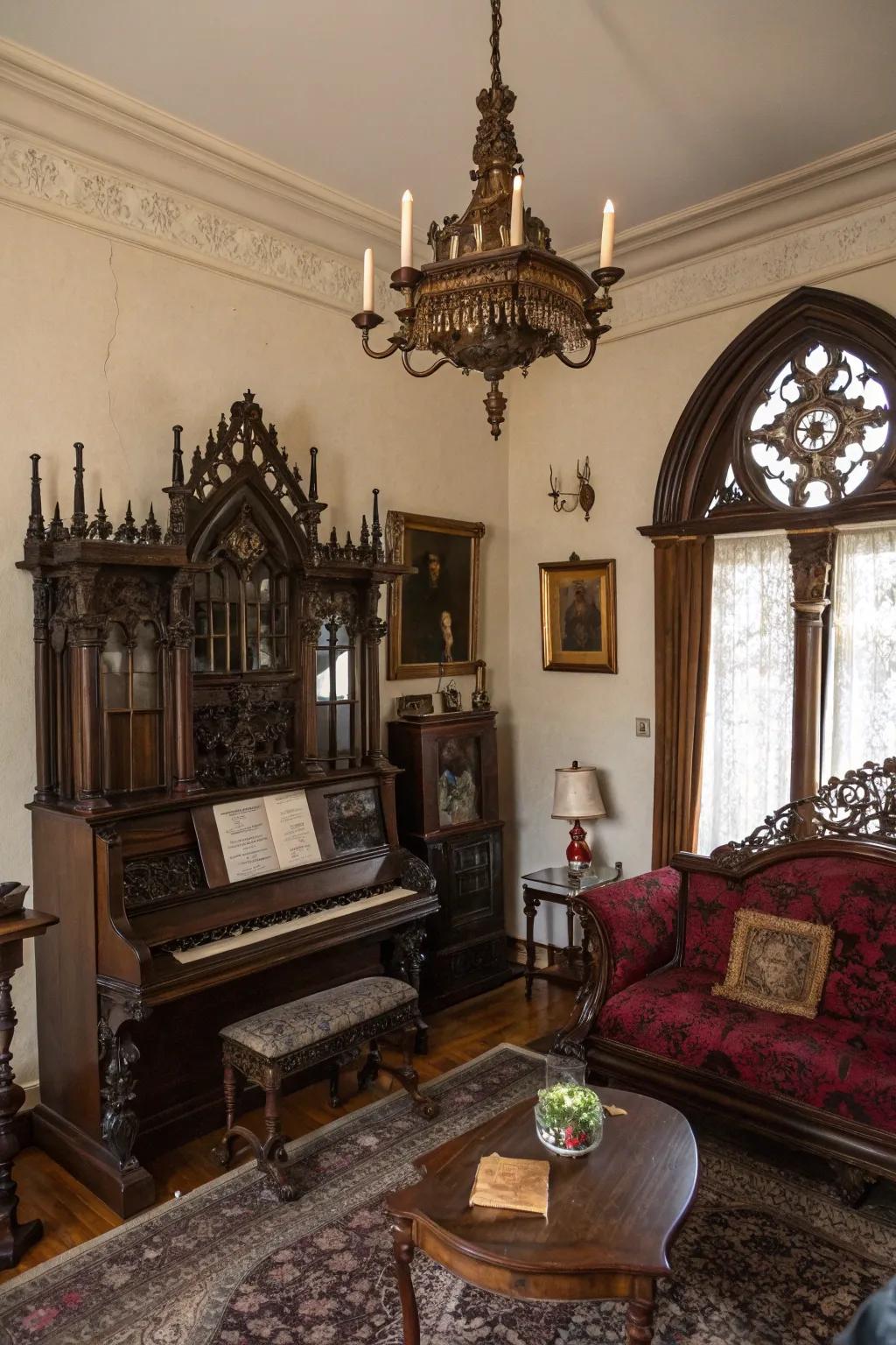 Vintage and antique finds enrich the space with history.