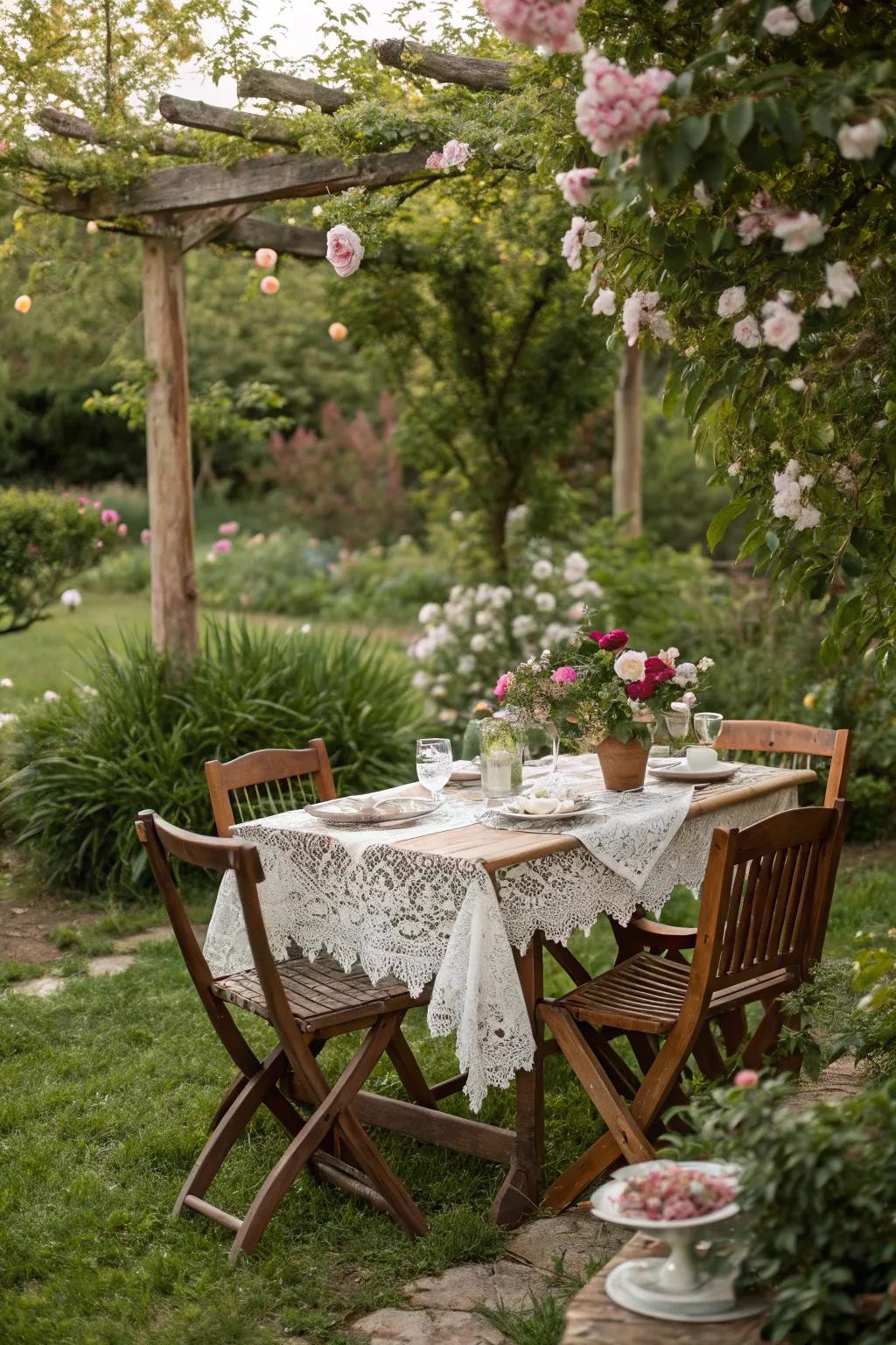 Create a charming external feast area using vintage components.