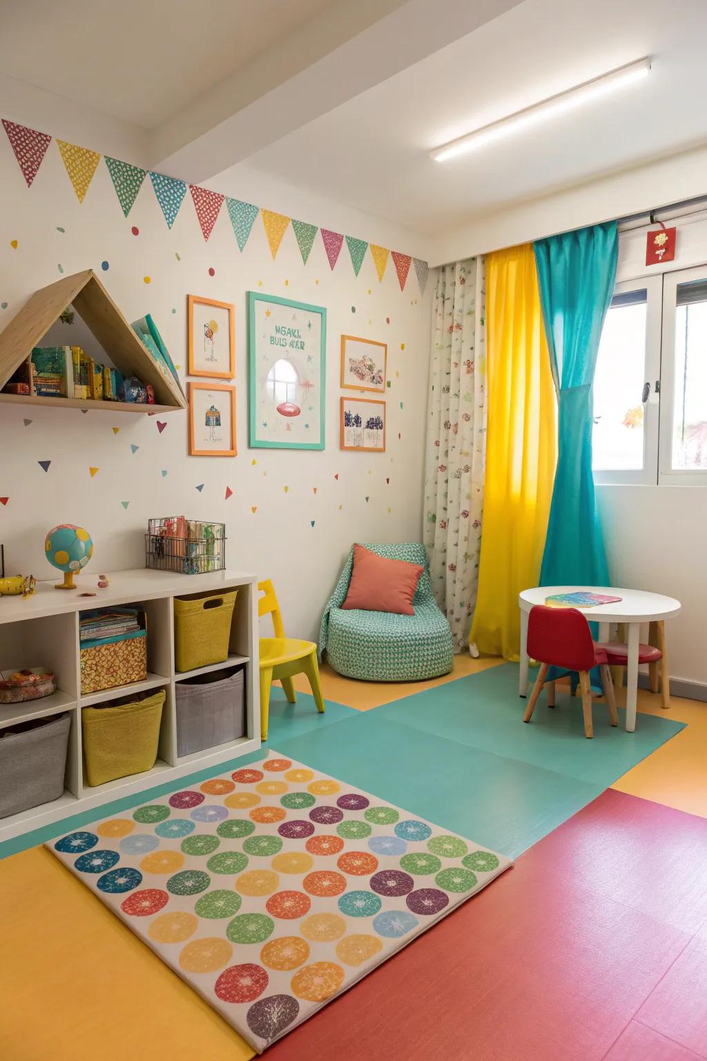 Incorporate a dash of color on your floors for an energetic ambiance.