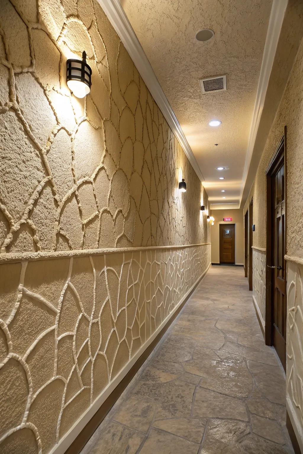 A textured sponge effect brings dimension to a corridor wall.
