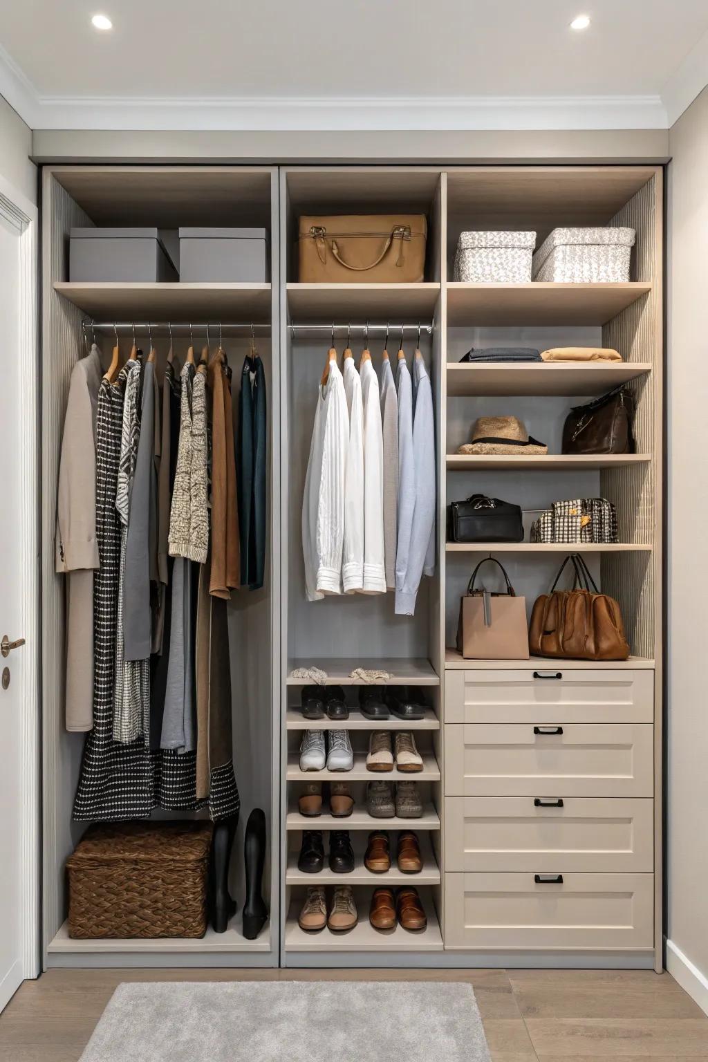 Maximize vertical space to fully utilize your closet's potential.