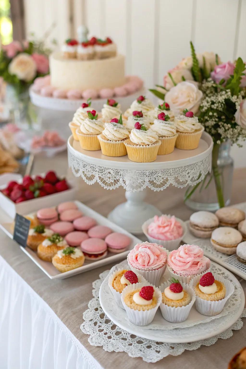 An enticing selection of mini pastries and sweet treats for the ideal wedding breakfast.