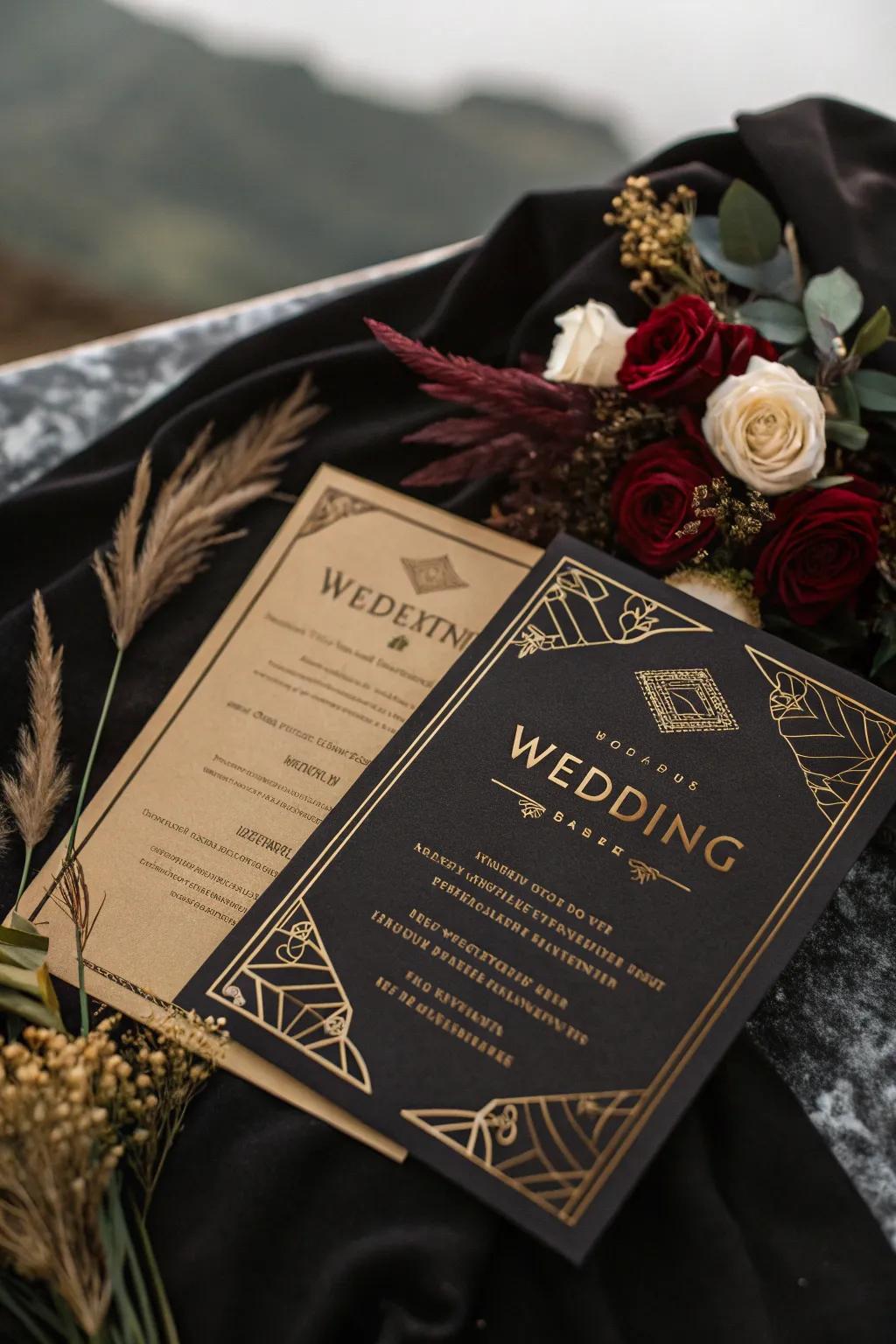 Intense wedding announcement featuring lush, striking hues.