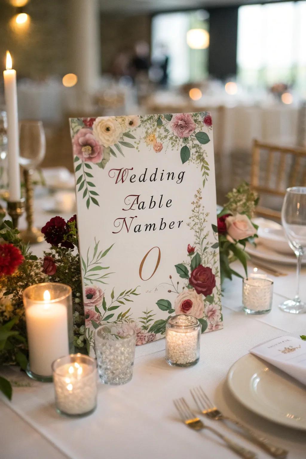 Table markers in mixed media provide a creative and artistic flair.