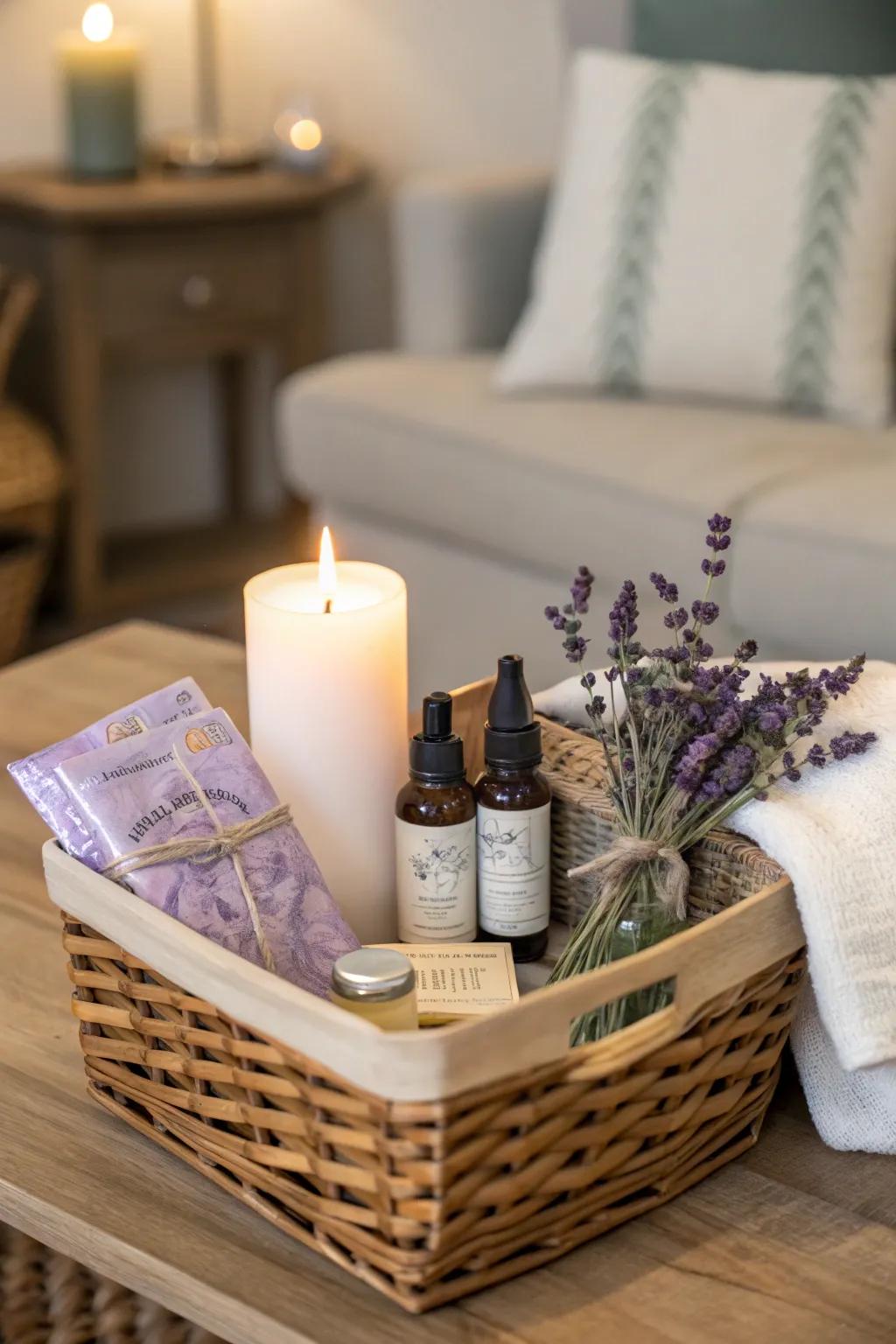 A scented candle adds a component of tranquility and heat.