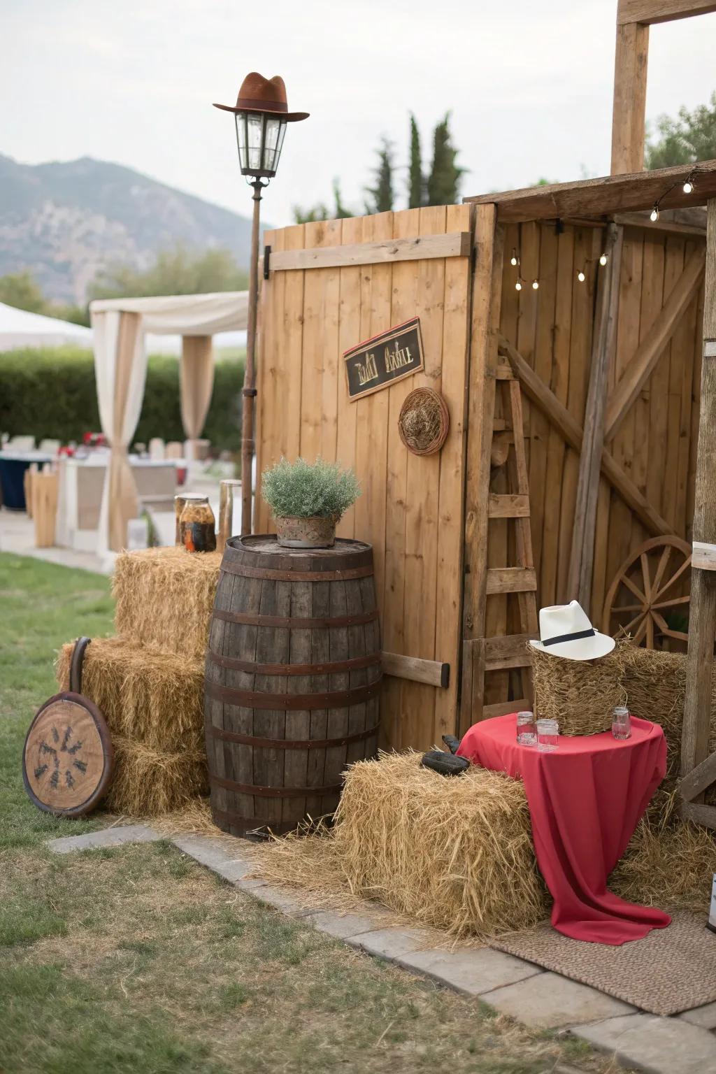 A rustic photo corner captures memorable moments.
