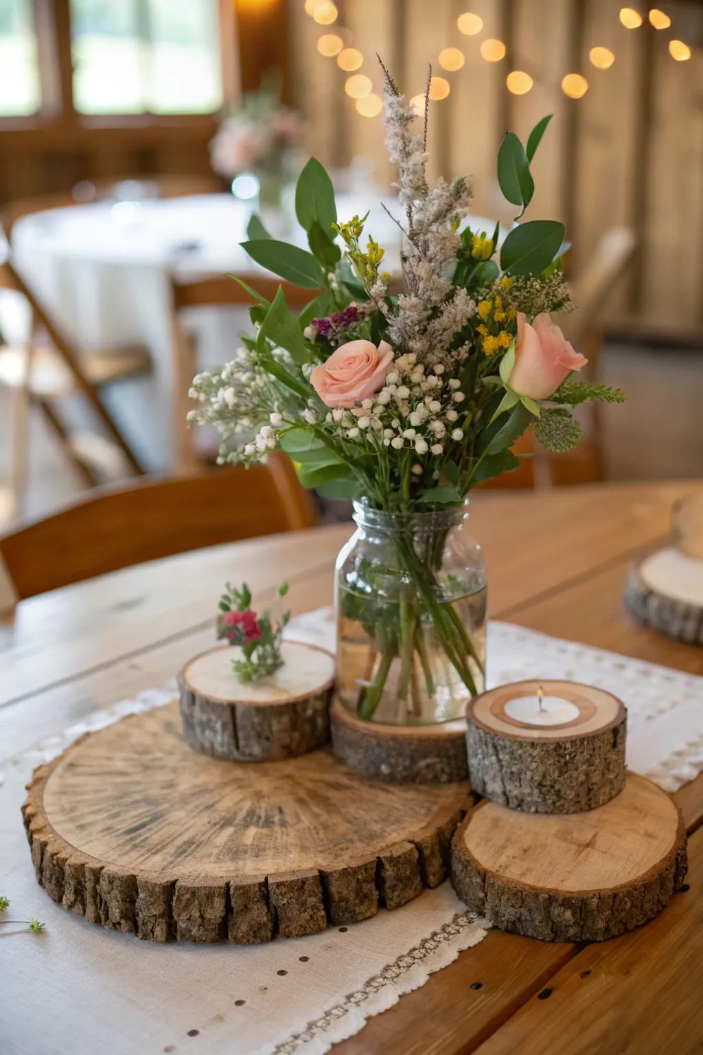 Wood slabs feature organic height and consistency to any focal point.