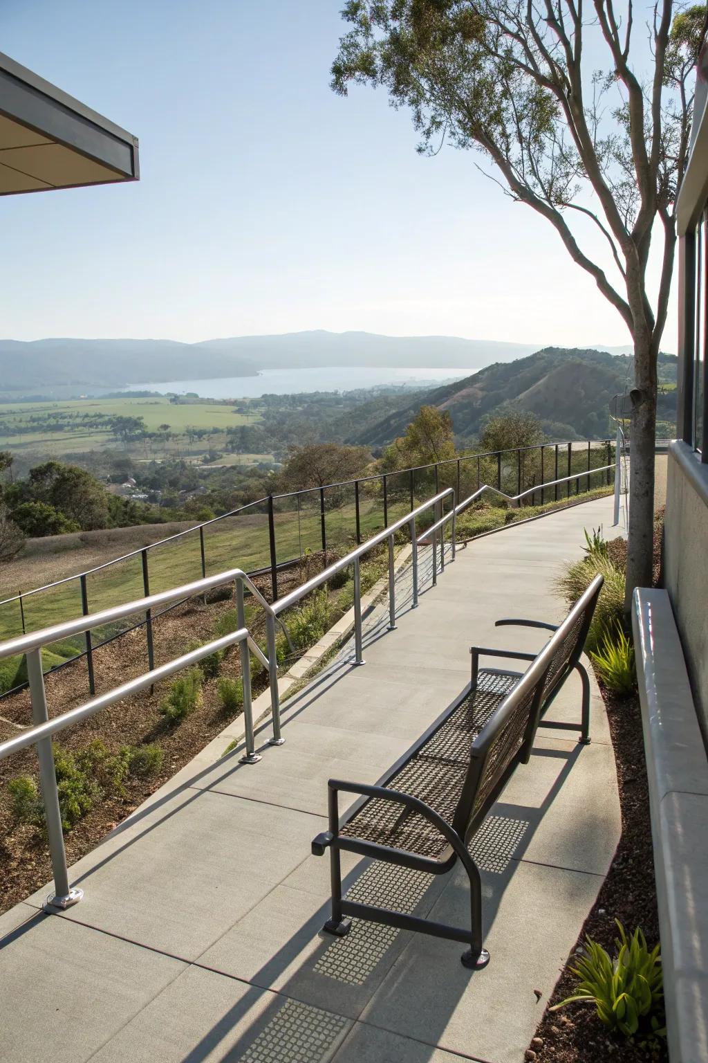A ramp with a rest area offering a perfect spot to pause and enjoy the surroundings.