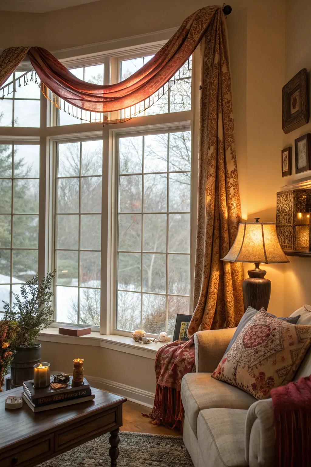 Build a snug ambiance using warm hues.