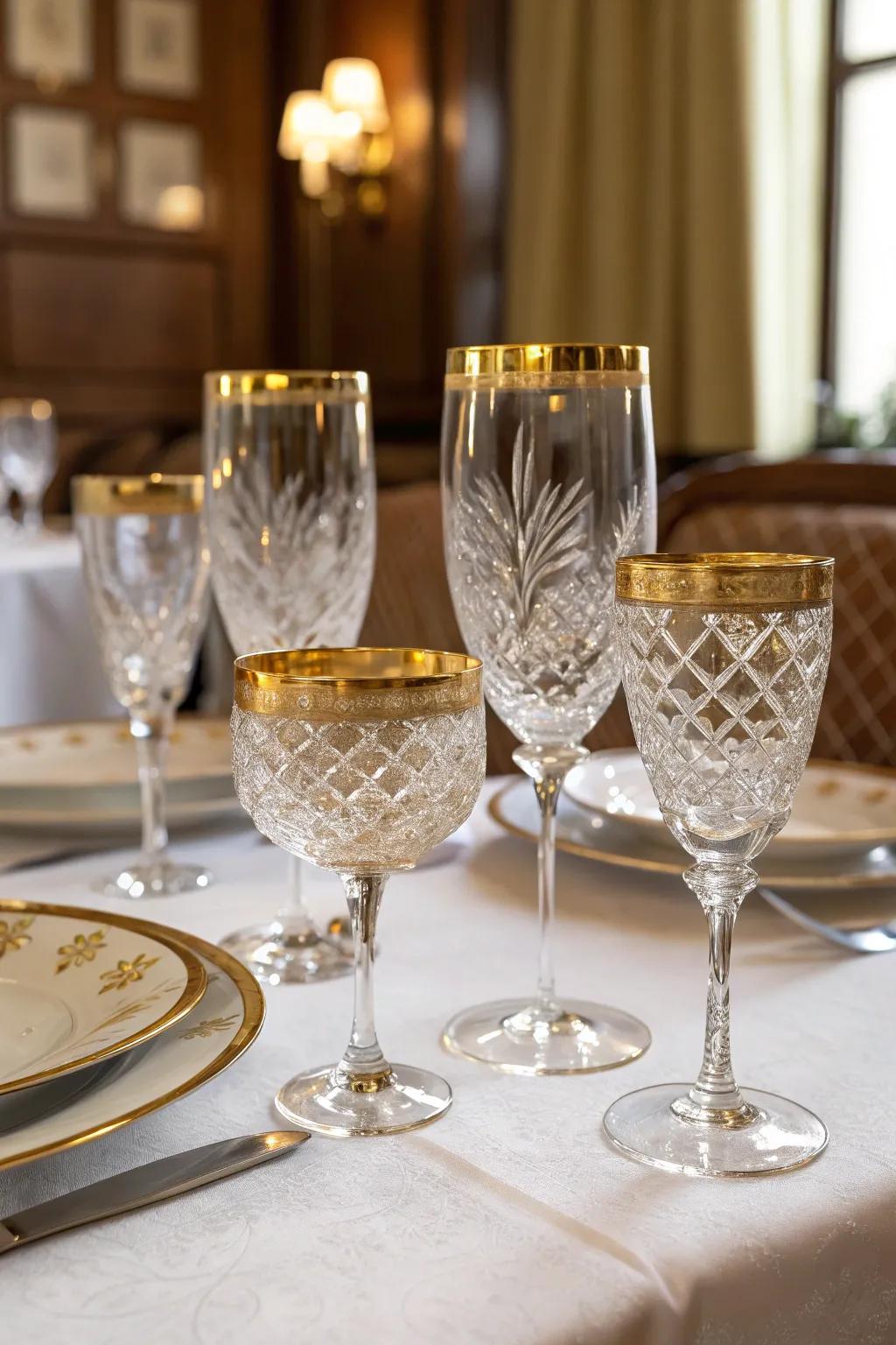 Elegant glassware elevates the sophistication of your wine table.
