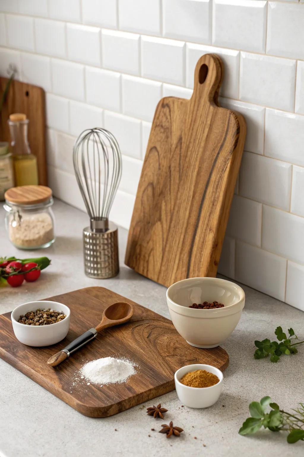 Bring measurement to your cooking space through a leaning timber plank.