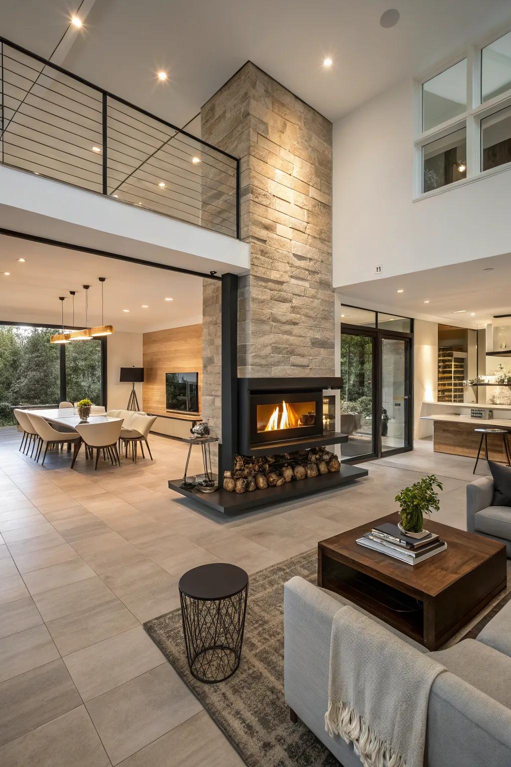 Connect spaces with a double-sided fire feature.