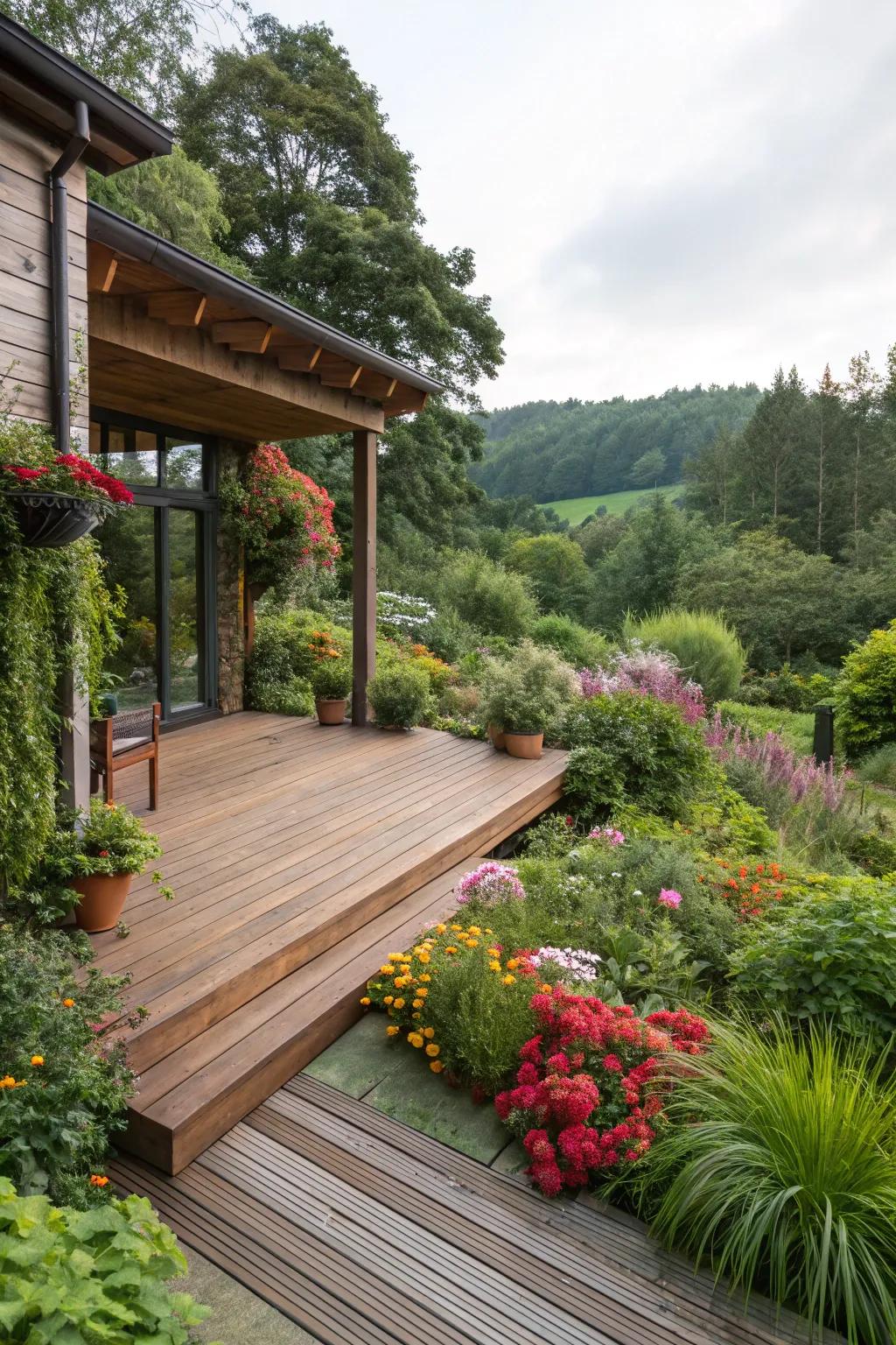 Marrying your deck with a garden crafts a harmonious outdoor space.